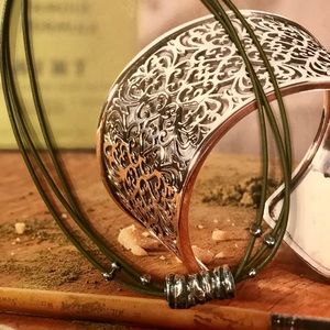 Silpada Green Leather & Sterling Silver Necklace